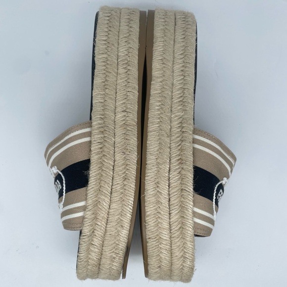 Prada Black Beige Embroidered stripe Corda platform slide espadrille EU 39.5 - Picture 4 of 6